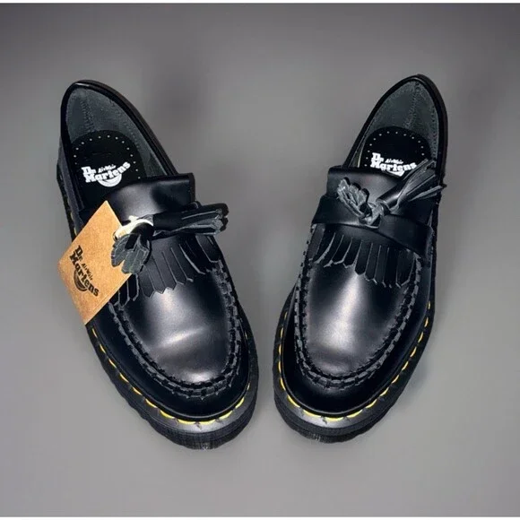 Dr. Martens Adrian Quad Black Leather Platform Tassel Loafers Women's - Picture 3 of 5